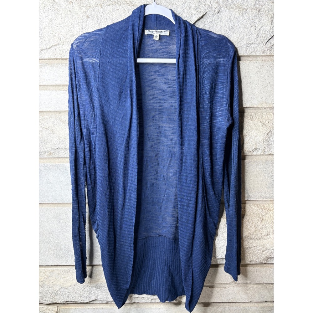 Say‎ What? Navy Blue Slub Knit Open Front Cocoon Cardigan Small Made in USA